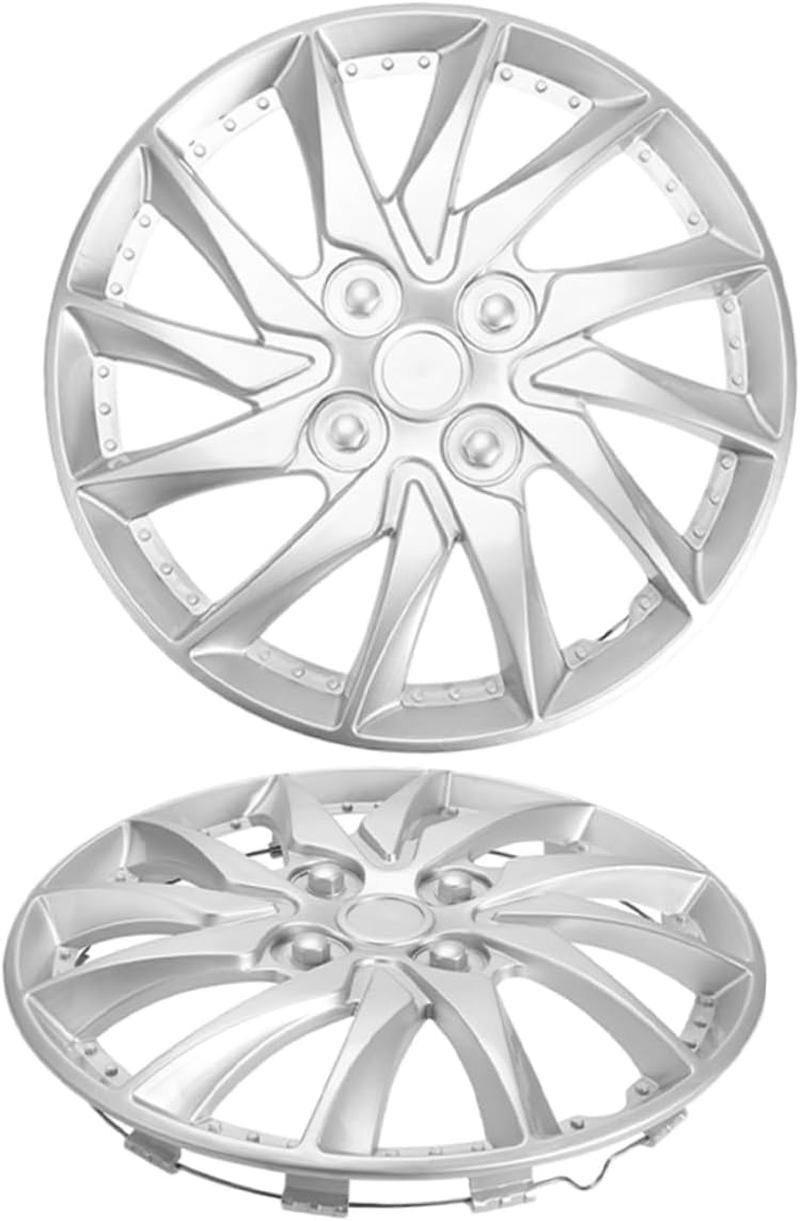 Luxshiny 2Pcs 14-Inch Automotive Hubcaps Wheel Rim Covers Full Silver Car Hub Caps Replacement Decorative Covers for Vehicle Wheels image number 1