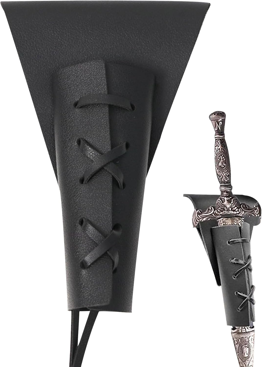 Dagger Holder Sword Belt with Lacing, Medieval-Style Sword Frog, Adjustable Leather Sword Holster for Costume Cosplay, Belt Sheath Accessory and Renaissance Accessories