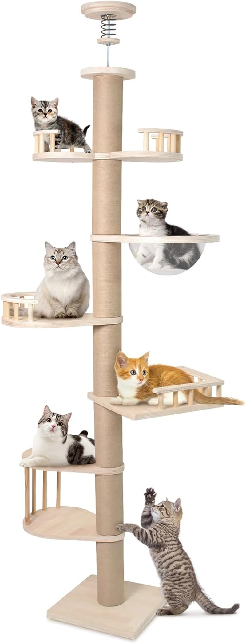 Advwin Floor to Ceiling Cat Tree Tall Cat Tower, Adjustable Height (230-275Cm), 6 Tiers Cat Scratching Post Natural Sisal Rope Cat Tree Cat Modern Activity Tree for Indoor Cats image number 5
