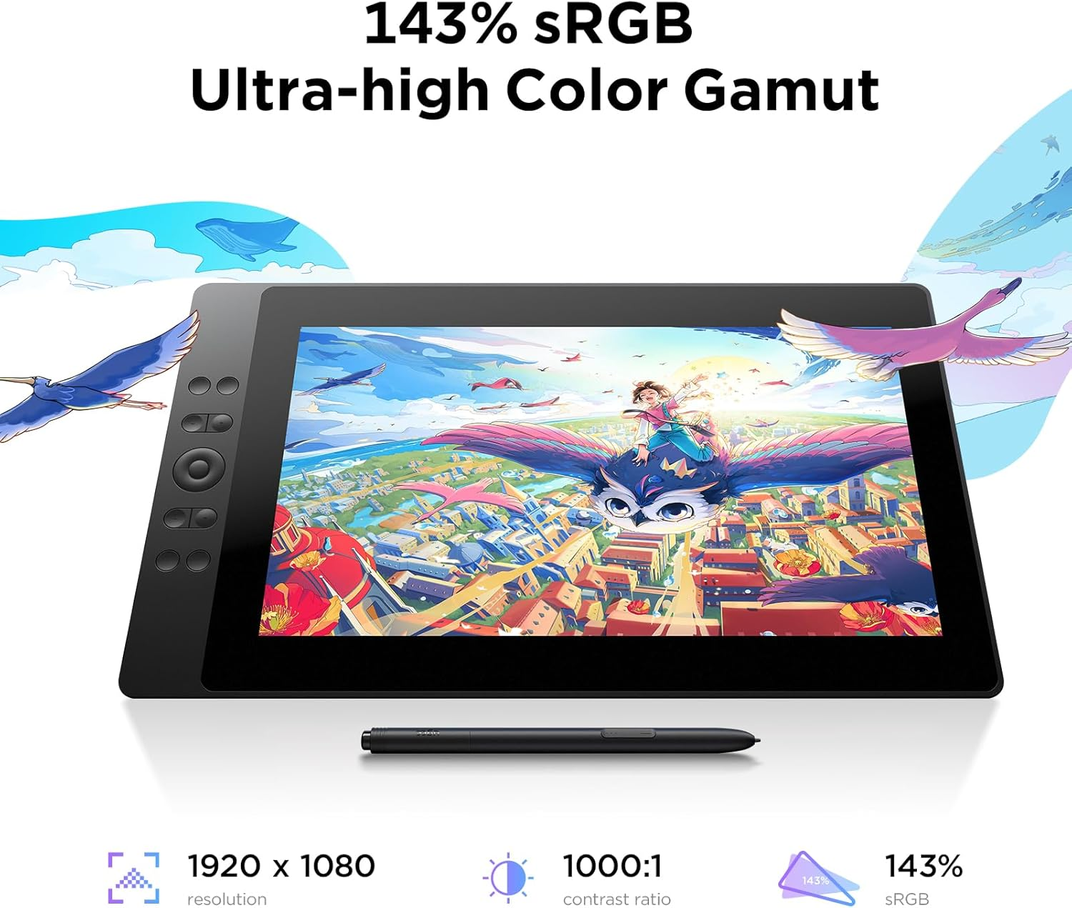 UGEE 15.4 Inch Drawing Tablet with Screen，143% Srgb UE16 Computer Graphics Tablet with Full-Laminated Screen 8+1 Hot Keys 16K Level Pressure Battery-Free Stylus，Drawing Pad for Pc/Windows/Mac/Android image number 6