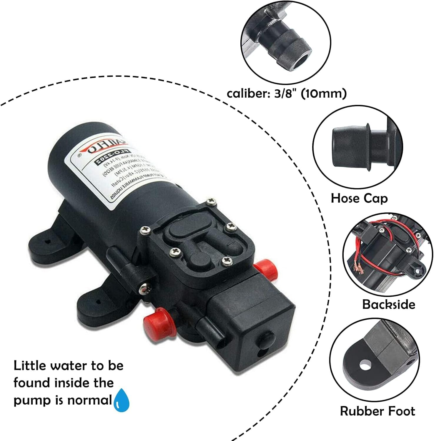 12V Water Pressure Pump 4.3 L/Min 1.1 GPM 35 PSI - RV Marine Boat with 360&deg;Spin Faucet image number 4