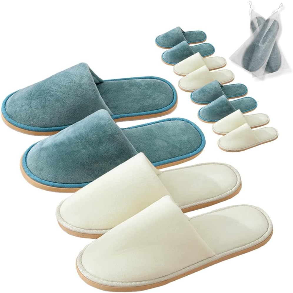 6 Pairs Spa Slippers, Washable & Reusable Closed Toe Disposable Indoor Hotel Slippers, Soft Home Coral Fleece Slipper,Super Soft Crystal Velvet, Padded Sole for Comfort- for Guests, Hotel, Travel ,Wedding