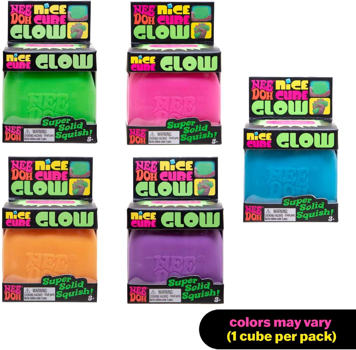 Needoh Nice Cube Glow - Soft & Squishy Glow-In-The-Dark Stress Toy, Stretchy Fidget for Sensory Play, Fun for Kids & Adults, Portable Stress Relief, Assorted Colours image number 4