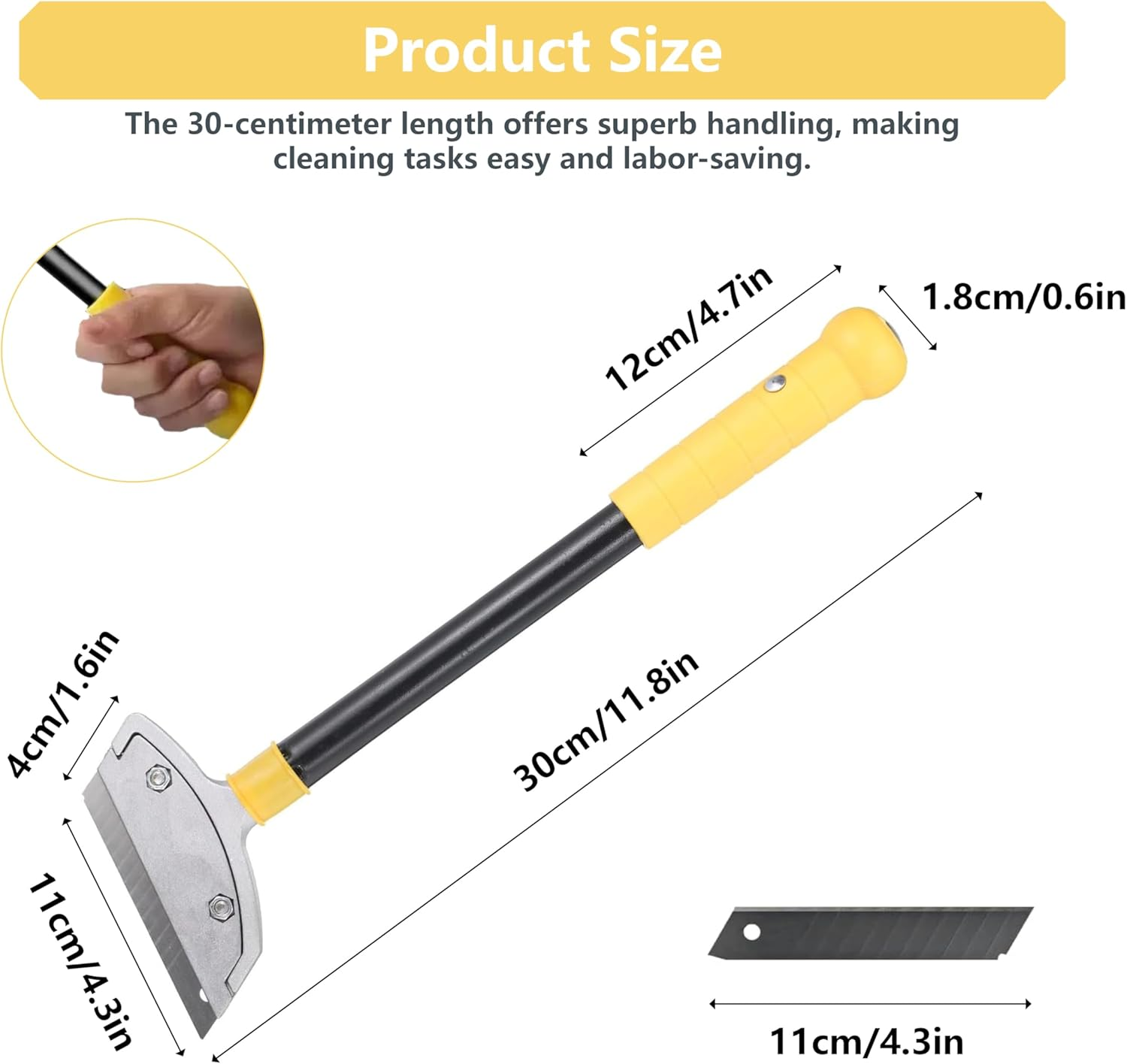 Heavy Duty Razor Blade Scraper with 30Cm Long Handle- Cleaning Scraper Tool - 10 Replacement Blades - Remove Paint, Stickers, Adhesives, Cement from Floors&Walls - Multi-Functional Scraping Cutter image number 6