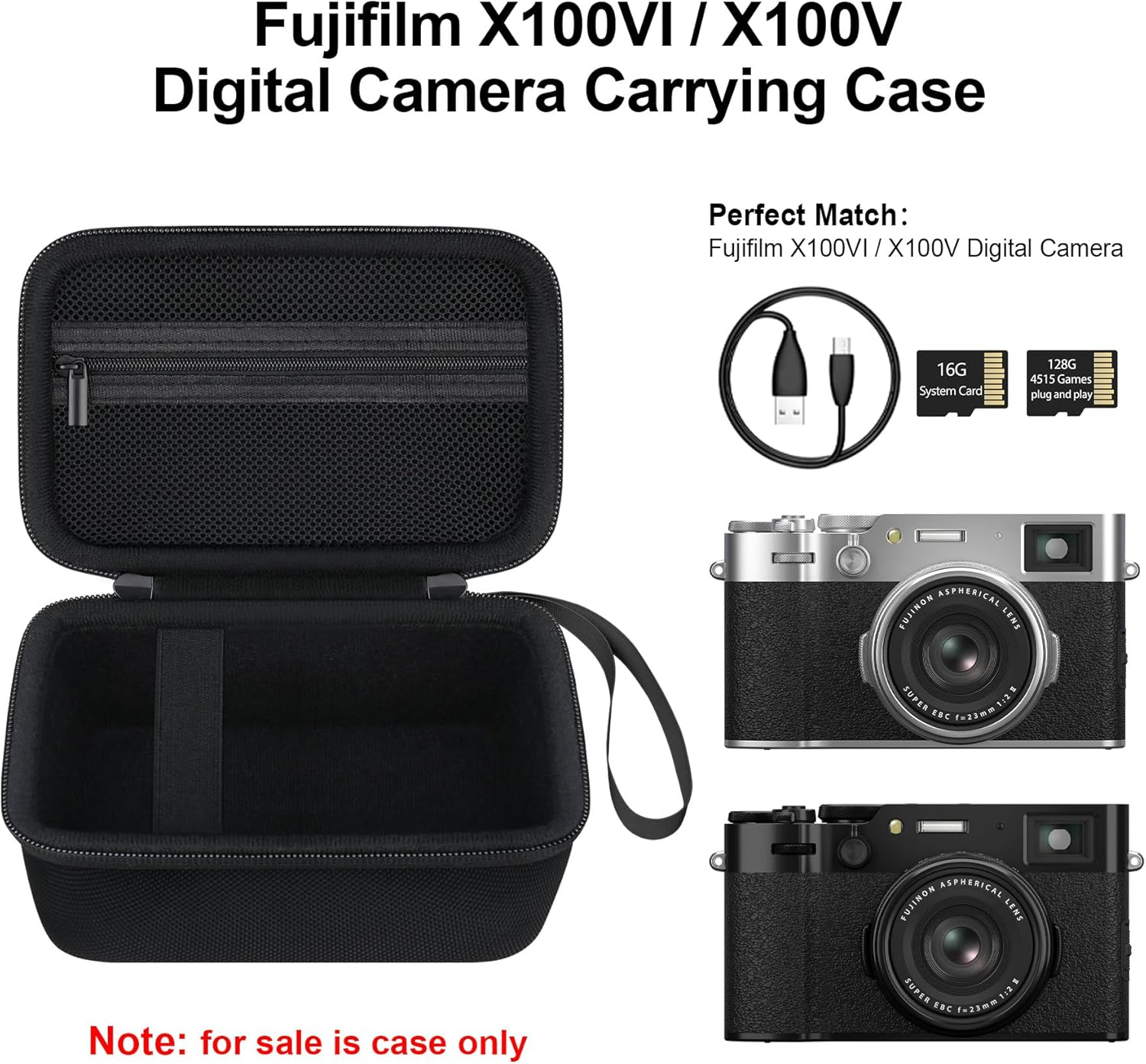 Elonbo Carrying Case for Fujifilm X100V/ X100VI/ X100F/ X100S Digital Camera, Compact Digital Camera Travel Storage Bag, Extra Mesh Pocket Fits Charging Cables Battery SD Card and Accessories, Black - Pink image number 7