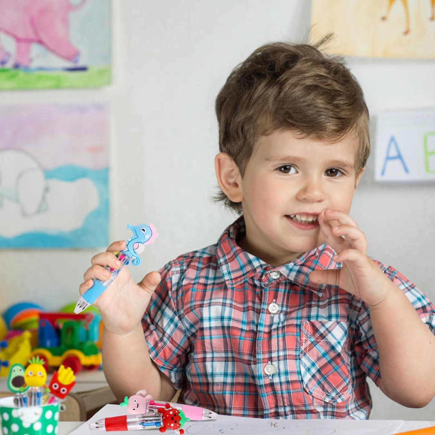 12 PCS Multi-Coloured Pens Set, Mini Retractable Fun Pens for Kids, Novelty Pens for Party Bag Fillers & School Class Gifts. image number 6