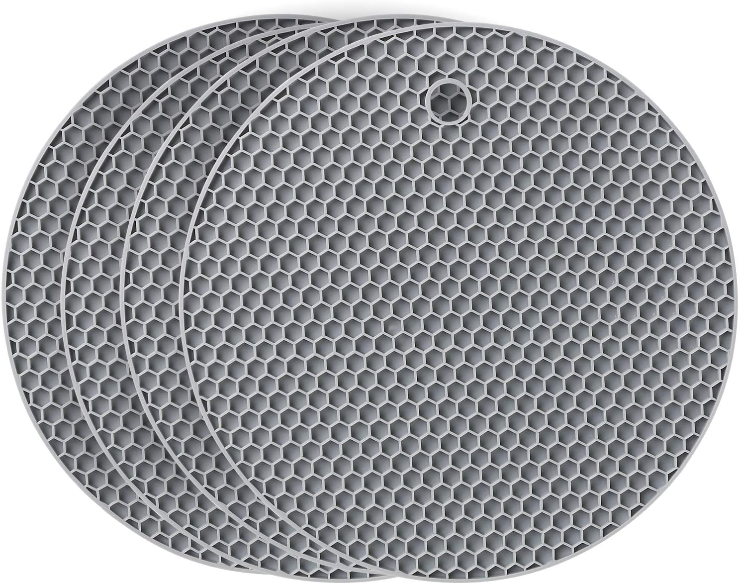 Premium Silicone Trivet Mat Set for Hot Pots & Pans &ndash; Black 4-Pack, Extra Thick 0.8Cm (18Cm Round), Heat Resistant Countertop & Table Protector, Multipurpose Non-Slip Hot Pads (Grey)