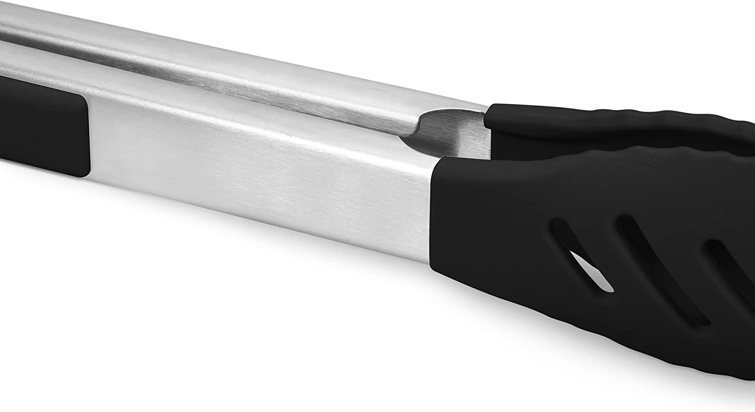 Premium Silicone BBQ Turners, 9-Inch & 12-Inch Cooking Locking Food Kitchen Tongs with Ergonomic Handle, Black image number 1