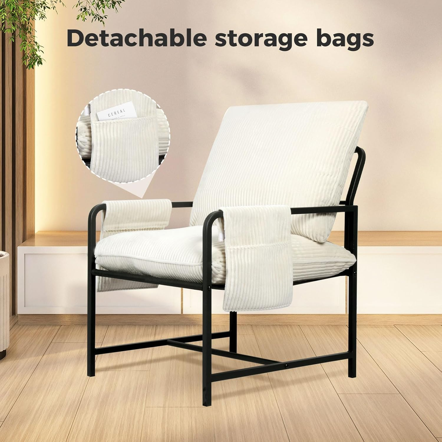 Levede Armchair Living Room Accent Chair with Sturdy Metal Frame, Bedroom Arm Chair-Lounge with Soft Corduroy Cushion,Zipper Split Design,Removable Storage Pockets,Comfy Sofa Seat for Office,Beige - Burnt Orange image number 7