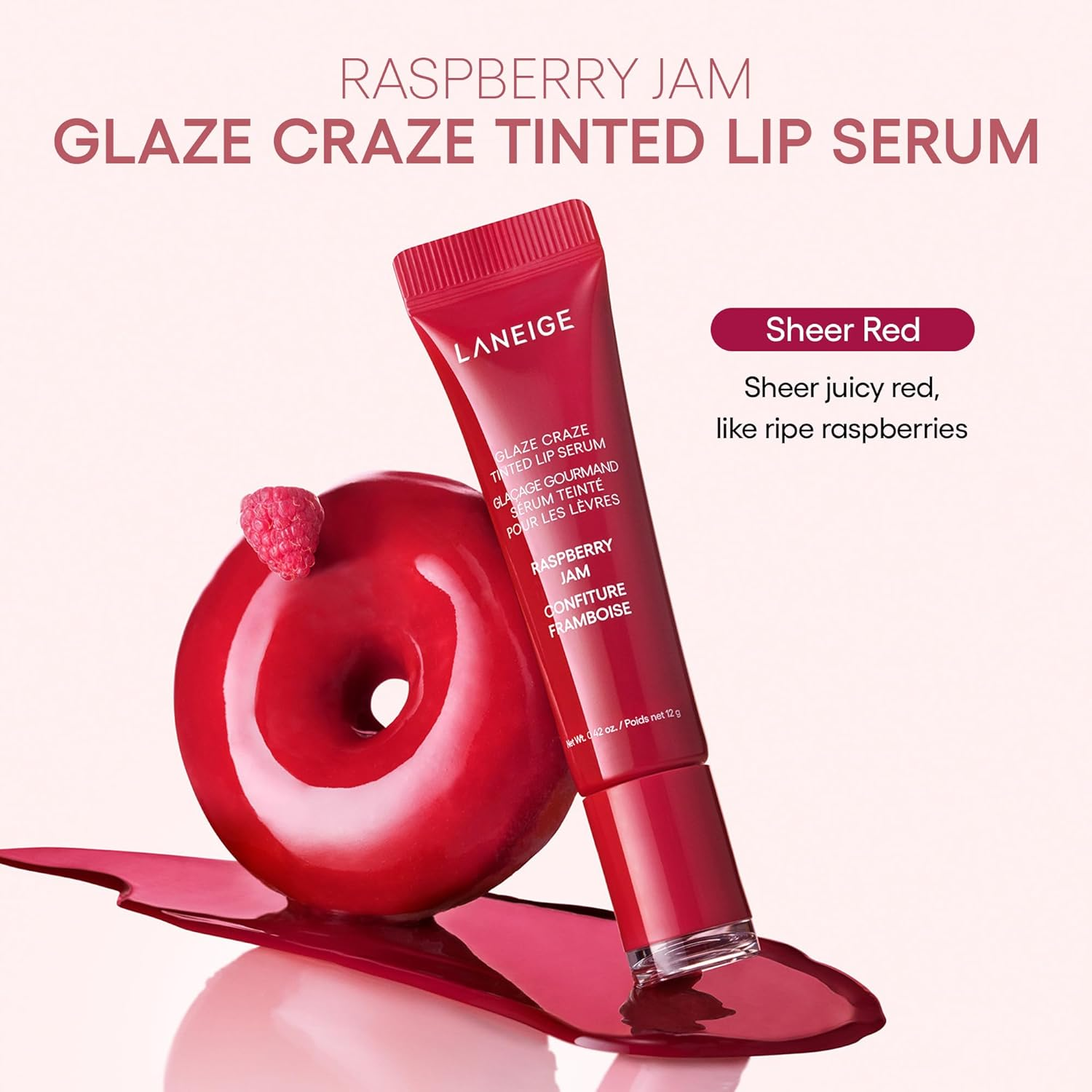 LANEIGE Glaze Craze Tinted Lip Serum Raspberry Jam: Plumping, Nourishing Hydration with Polypeptide image number 3