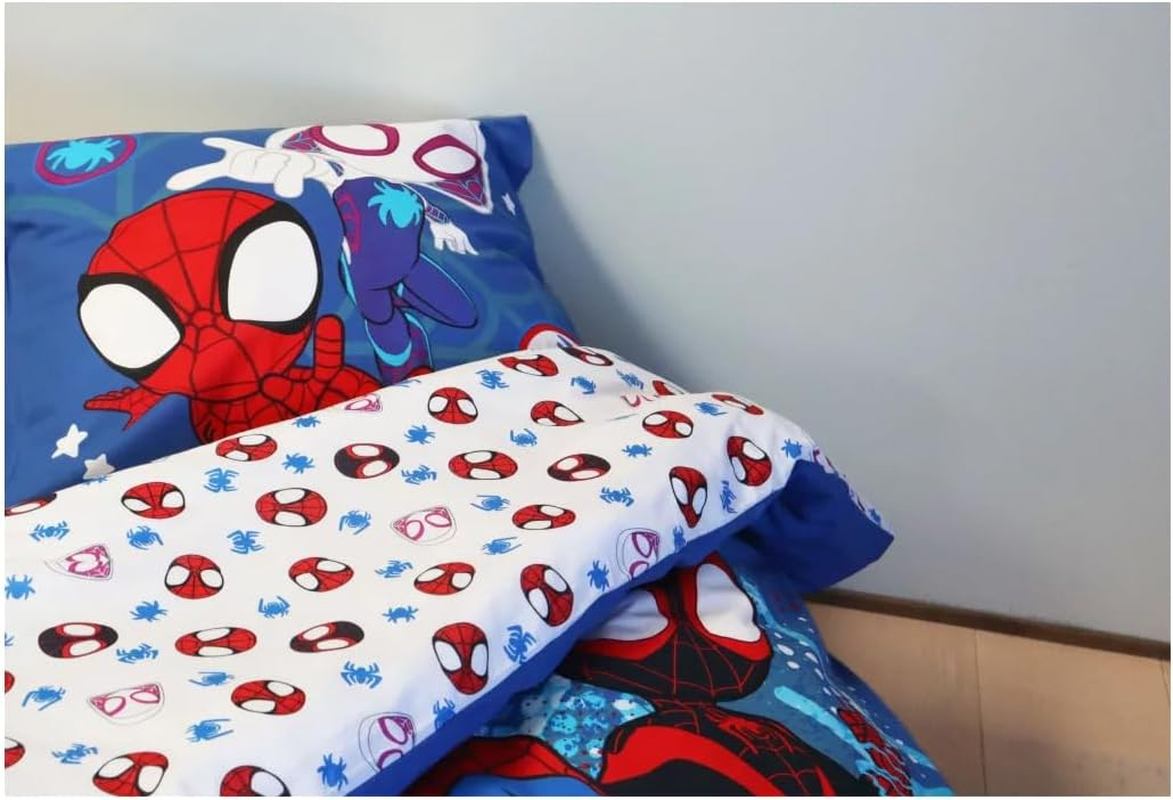 Marvel Spidey Cot Bed Duvet Cover 100 X 140 Cm + Pillowcase 40 X 45 Cm, 100% Cotton Baby Bedding Set, Perfect for Kids, Spidey Soft Reversible Bedding Set For
