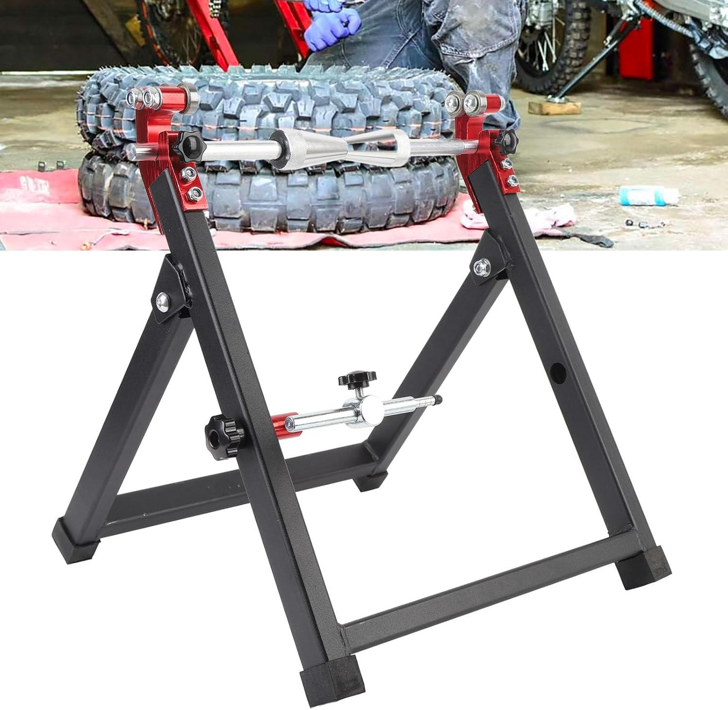 Jiawu Motorcycle Bike Wheel Balancer, Foldable Bike Wheel Truing Stand, Rim Tire Balancer Stand with Adjustable Centering Cones for Most Motorcycle, Sport Dirt BIK ES image number 1