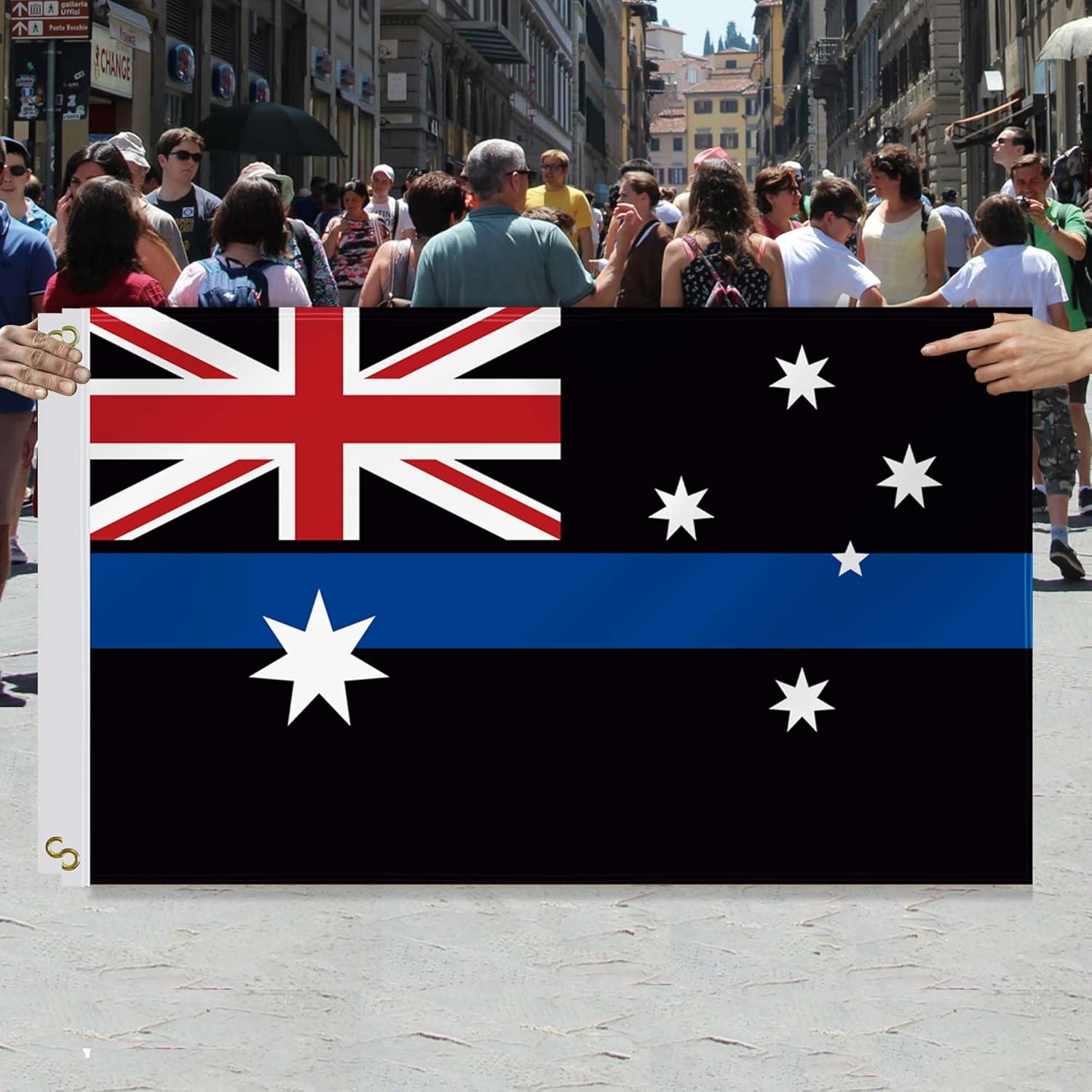 3&times;5 FT Blue Line Australia Flag,Large Honoring Australians Policeman Police Officer National Decor,Double Side Digital Printed 150D Polyester Banner with Canvas Header Brass Grommet image number 1