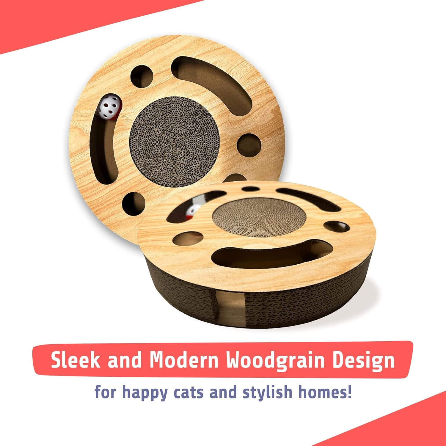 2-In-1 Cardboard Pet Cat Scratcher Toy Series | Scratching Board & Cozy Bed, Interactive Ball & Tunnel Design, Supports Pet Behavior & Relieves Stress, Ideal for Indoor Kittens and Cats, Circle image number 1