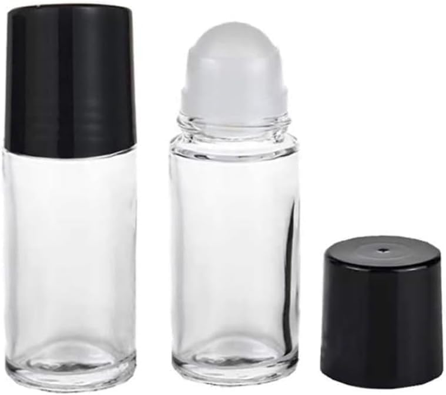 Juroicessry 2Pcs Black 30ML Clear Empty Glass Essential Oil Roller Bottles Vials Containers Refillable Roll-On Bottle,Refillable Cosmetic Containers Refillable,Roller Bottles,Tools and Accessories