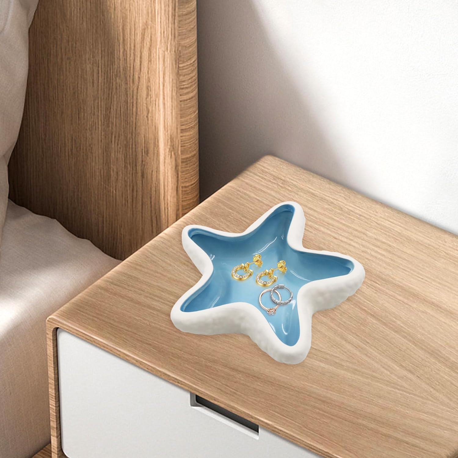 Ceramic Seashell Jewelry Dish Tray, Small Shell Trinket Dish, YITOBA Jewelry Holder Dish Plate for Rings Earring, Aesthetic Decorative Key Bowl, Ocean Beach Blue Coastal Room Decor (Blue) image number 6