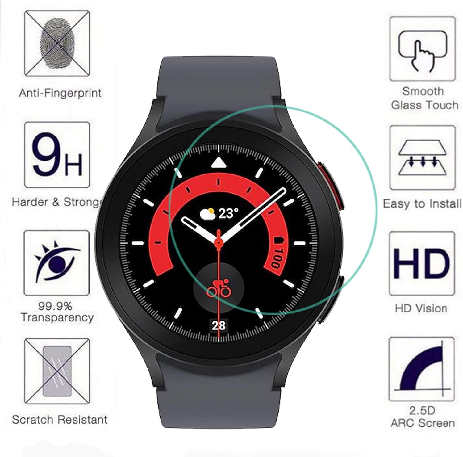 HEYUS [4 Pack] for Samsung Galaxy Watch 5 Pro 45Mm Screen Protector, HD Clear Bubble Free Anti-Scratch 9H Hardness Tempered Glass image number 1