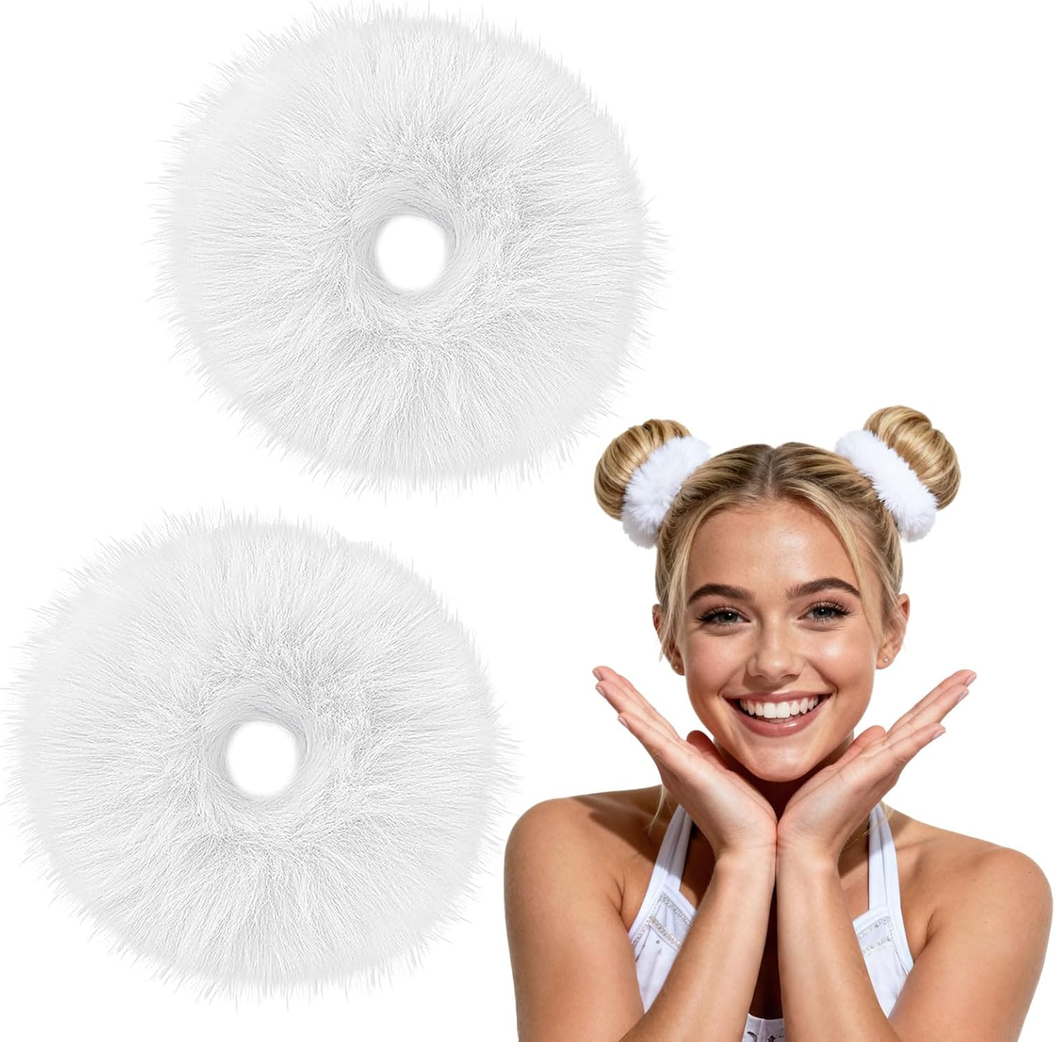 Plush Scrunchie Hair Scrunchie, 2 Pieces Plush Hair Bands, Women'S Pom Pom Headbands, Fluffy Hair Bobbles for Women and Girls image number 6