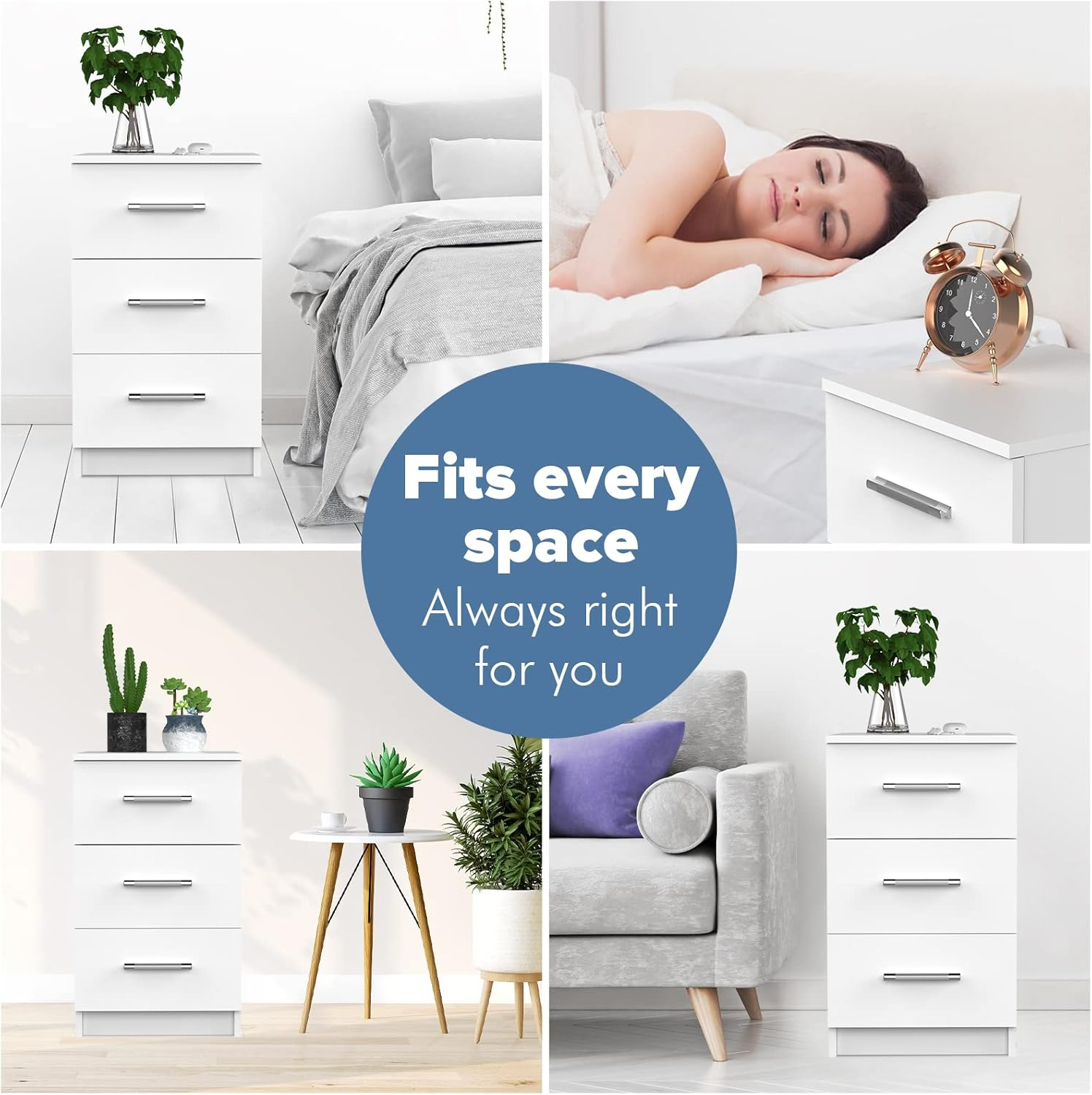 Ufurniture Bedside Table 3 Drawers Side Table Nightstand for Bedroom Living Room White image number 5