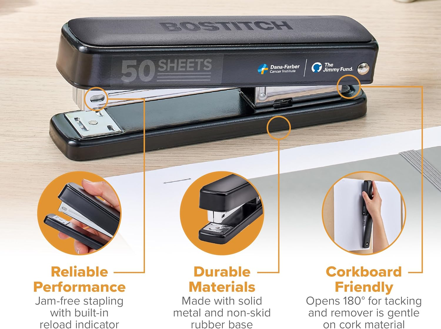 Bostitch Titan Heavy Duty Metal Stapler, 50 Sheet Capacity with 1250 Staples and Ergonomic Staple Remover, Jam Free Stapling, Full Strip Stapler for Desk, Office and Classroom, Black - Sage image number 4