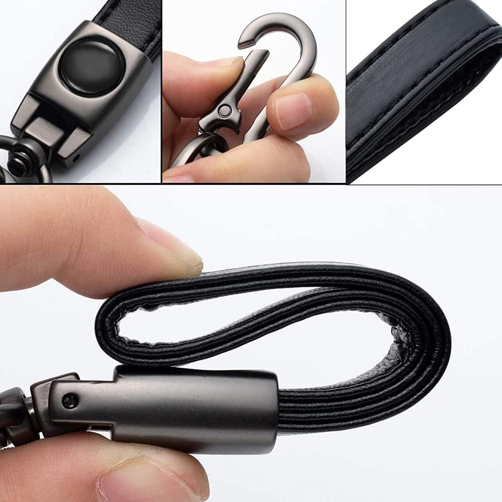 Genuine Leather Car Keychain for Key Ring for Men and Woean,Car Key Chain Accessories Family Present Black image number 2