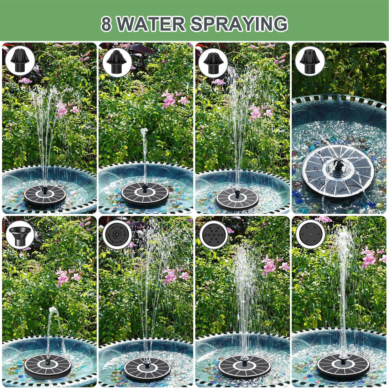 Solar Fountain 2025 Upgrade High Efficiency Glass Panel, 3.5W Solar Bird Bath Fountains with Flower No Battery, Solar Water Pump Fountain for Bird Bath Garden Small Ponds Outdoor D&eacute;cor (White) - Blue image number 2