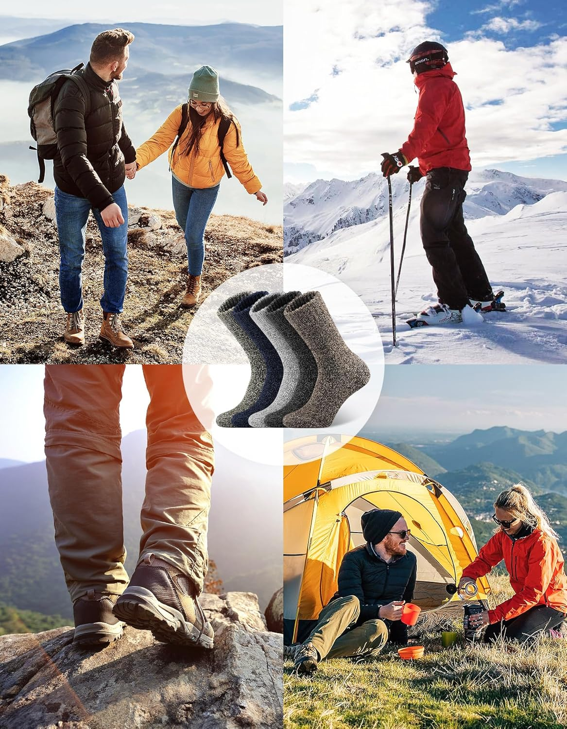 SIMIYA 5 Pairs Merino Wool Socks for Men, Extra Thick Wool Hiking Socks for Men Winter Size 7-13 image number 1