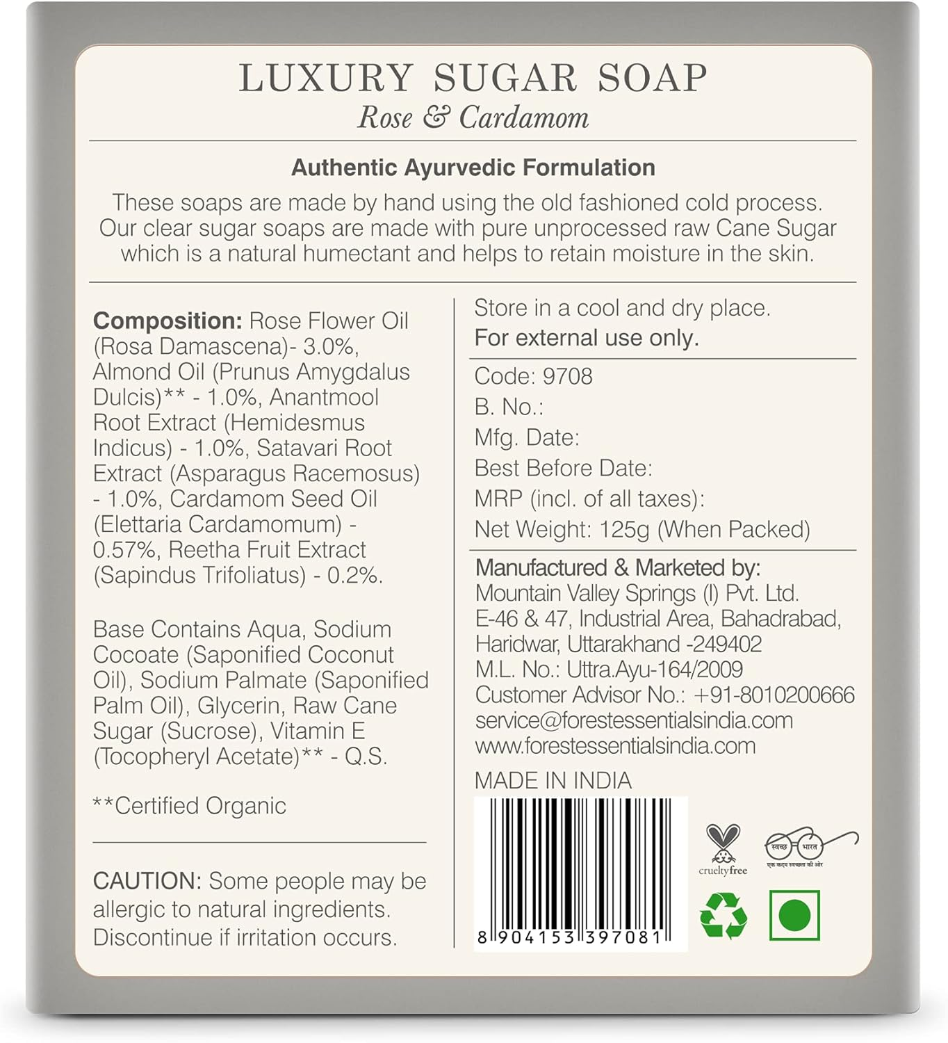 Forest Essentials Rose and Cardamom Luxury Sugar Soap, 125G image number 5