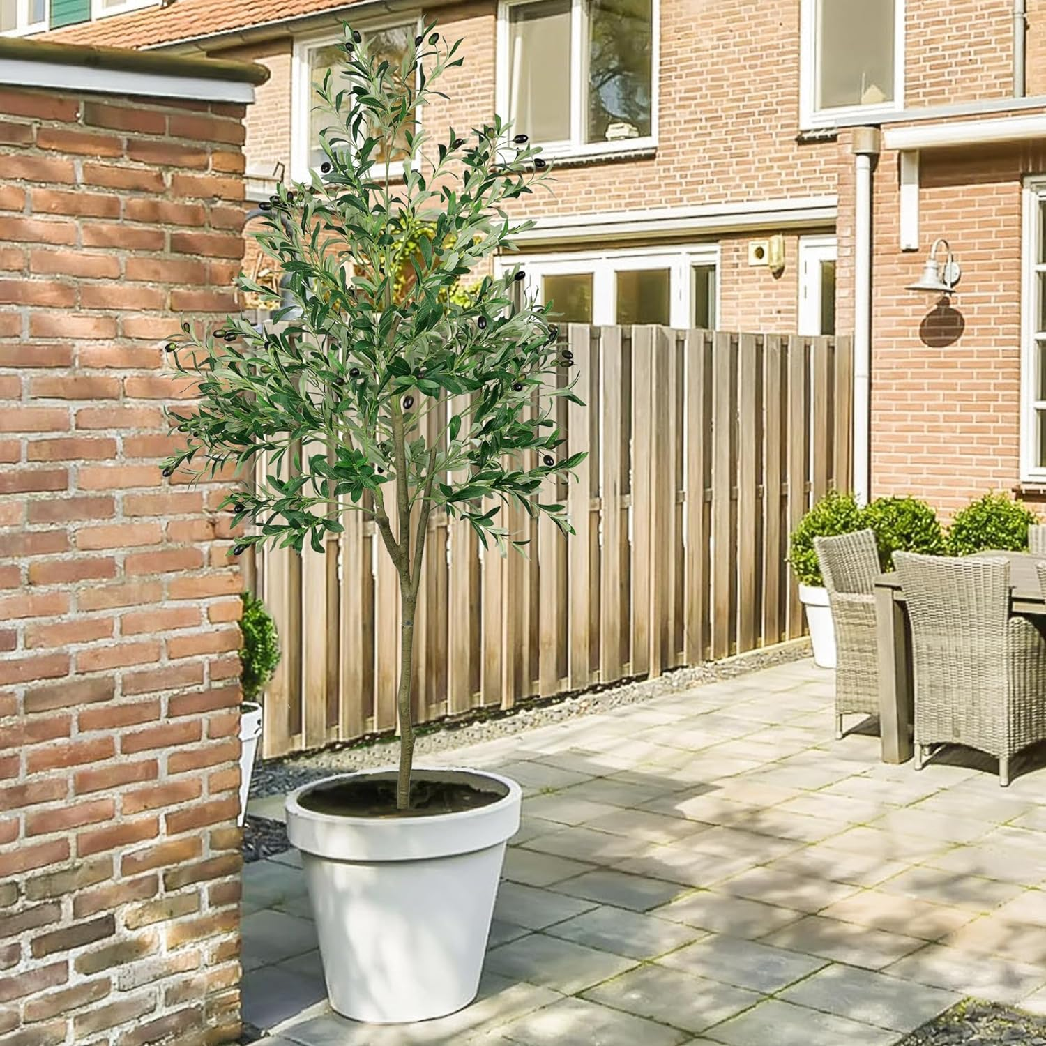 6FT Artificial Olive Tree, Faux Fake Plant for Office Home Living Room Indoor Outdoor Decor, Realistic Olive Silk Tree with Lifelike Leaves and Olive Fruits, 180Cm Modern Floor Decoration image number 1