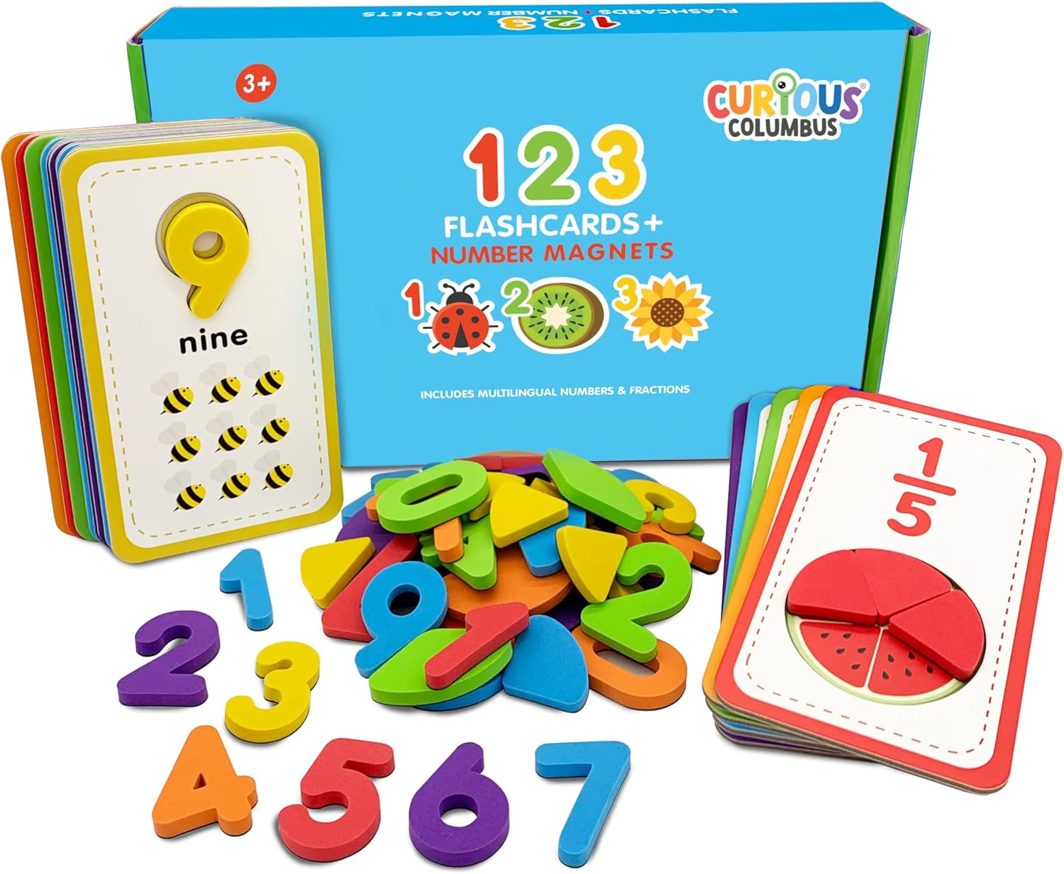 Curious Columbus Toddler Flash Cards &ndash; Jumbo Number Flashcards with Magnetic Numbers and Fractions &ndash; Maths Learning Games for Preschool, School and Homeschool Activities image number 4