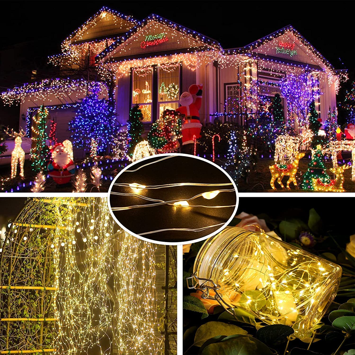 Solar String Lights Outdoor, HF 10M 100 LED Solar Powered Fairy Light with 8 Lighting Modes, Waterproof Copper Wire Tree Lights Lights for Christmas Party Decoration (Warm White-1 Pack) image number 3