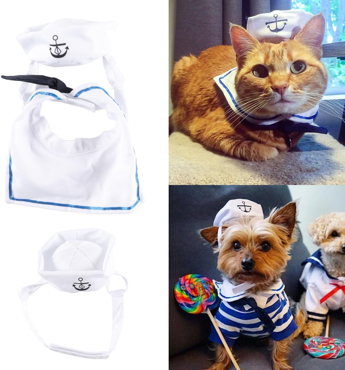 Gorise Adjustable Pet Sailor Outfit for Cats and Dogs &ndash; Navy Collar Maritime Cape, Cute Sailor Costume image number 1