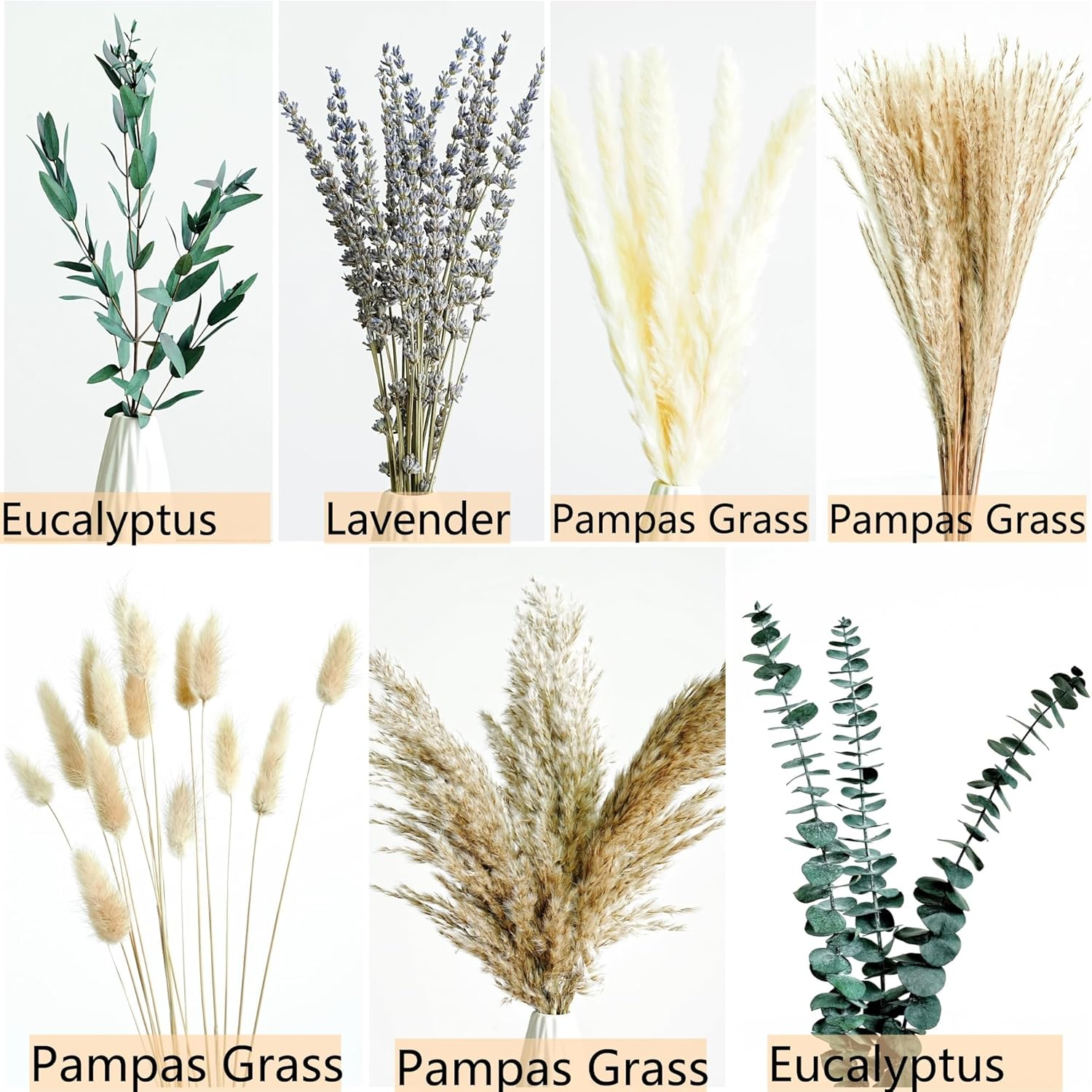100 PCS Green Pampas Grass Boho Bouquet &ndash; Exquisite Lavender and Eucalyptus Dried Flower Arrangements for Western Boho Decor &ndash; Rustic Flowers for Your Bohemian Home, Bedroom, and Wedding Table D&eacute;cor image number 4