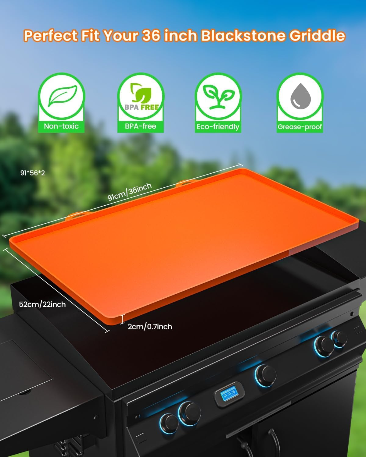 36" Silicone Griddle Mat for Blackstone - Heavy Duty Food Grade Buddy Top Protective Cover Accessories Grill BBQ Reusable for Outdoor All Season Cooking with Handle image number 2