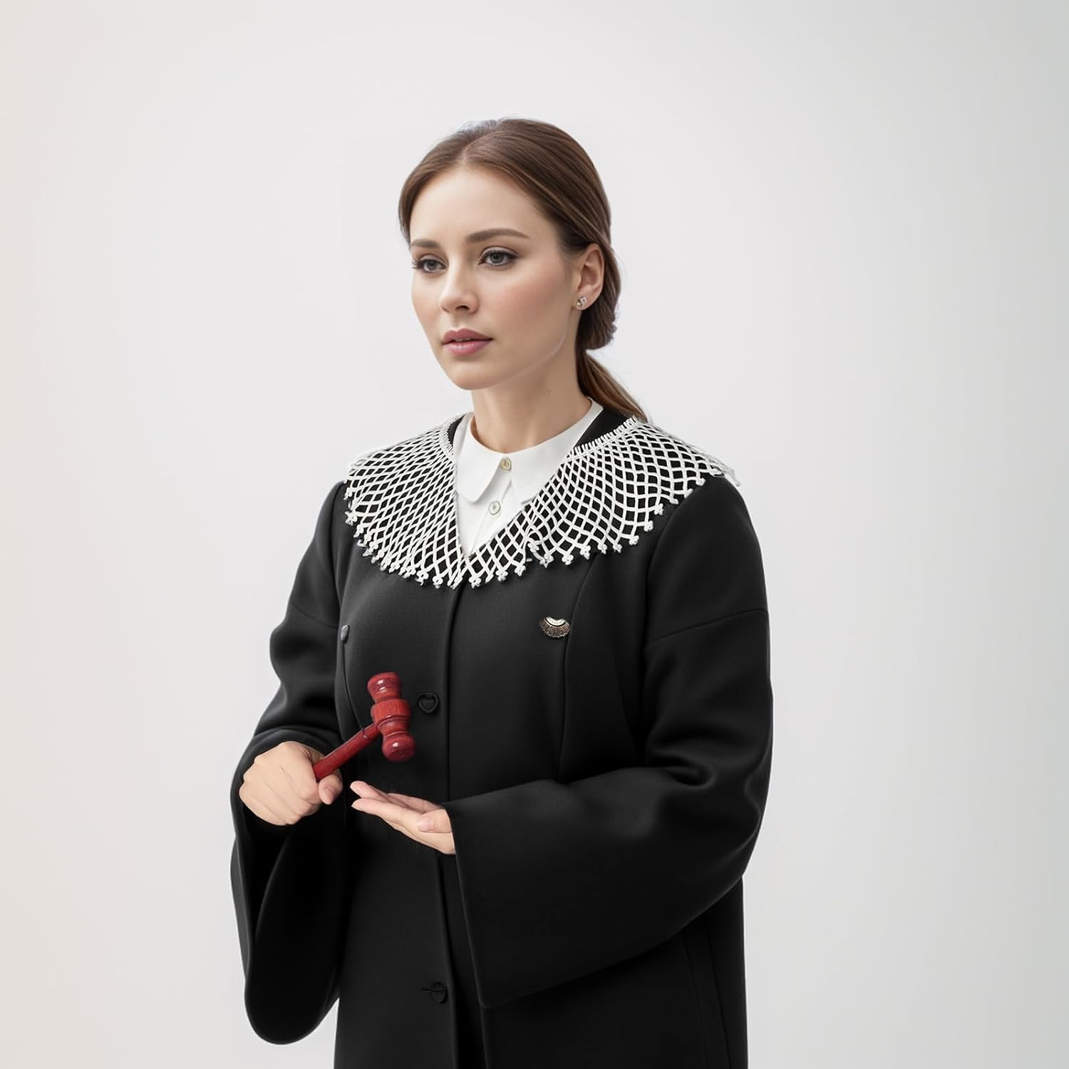 4Pcs Judge Costume Accessories Set for Women with Lace False Collar Gavel Glasses Judge Choker Pin Costume for Halloween image number 1