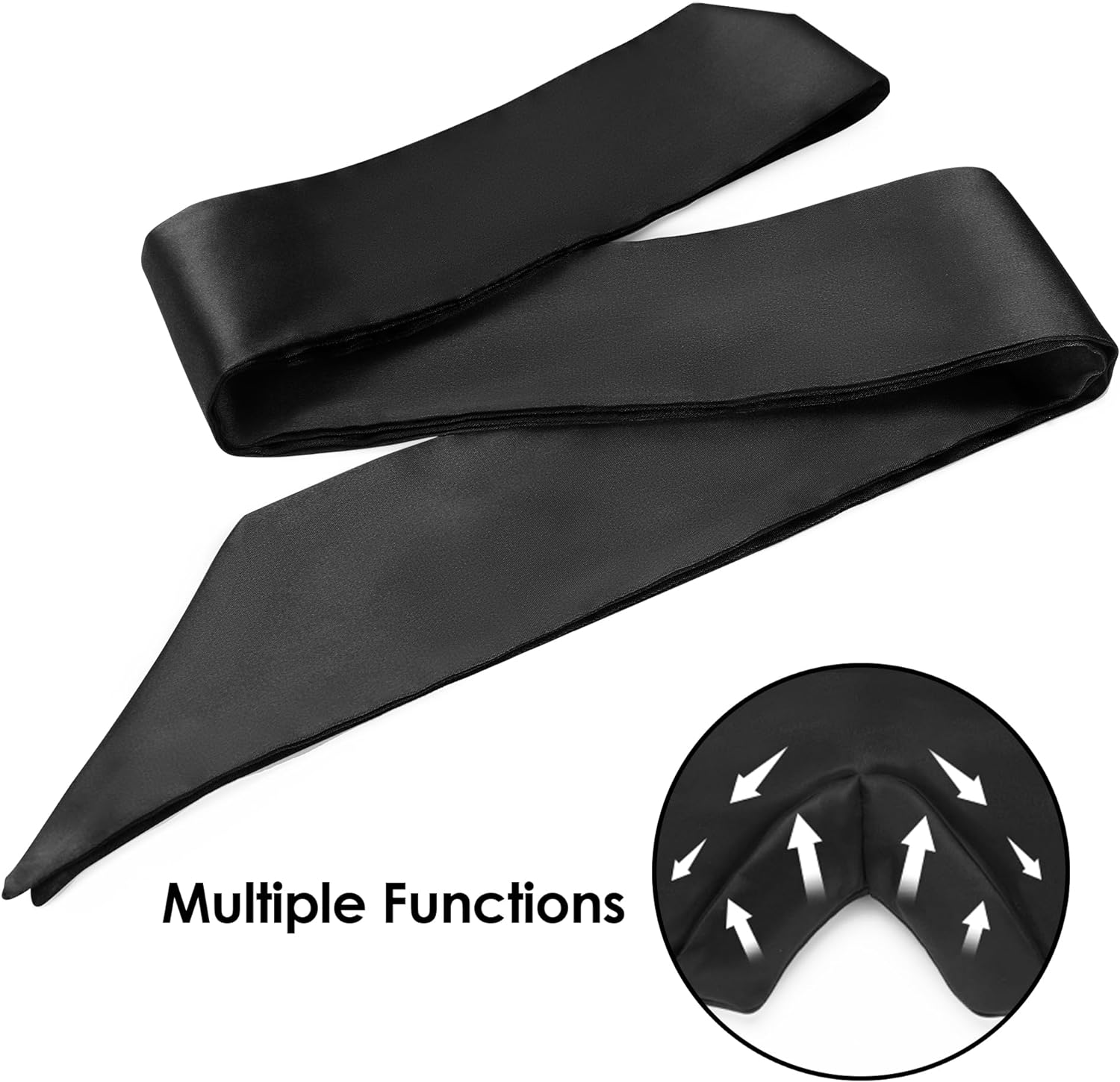 FRESHME Satin Sleep Mask - Comfortable Eye Mask Blindfold for Women Men Soft Adjustable Blackout Eye Cover Shade for Night Sleeping Travel Meditation Pure Black Valentine'S Day Gift 160Cm/63In image number 6