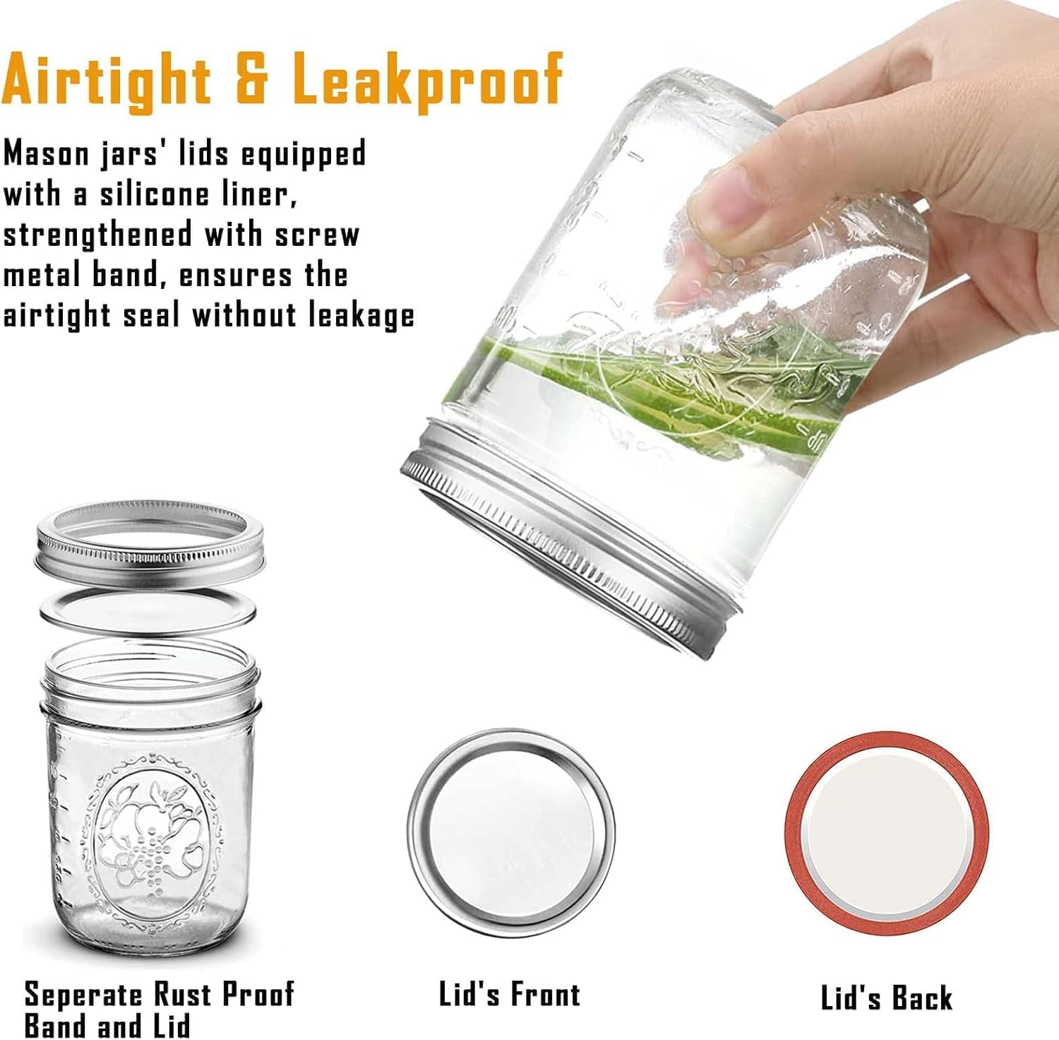 16 Oz Wide Mouth Mason Jars Mason Jars with Airtight Lids and Bands for Canning, Fermenting & Pickling (4) image number 3