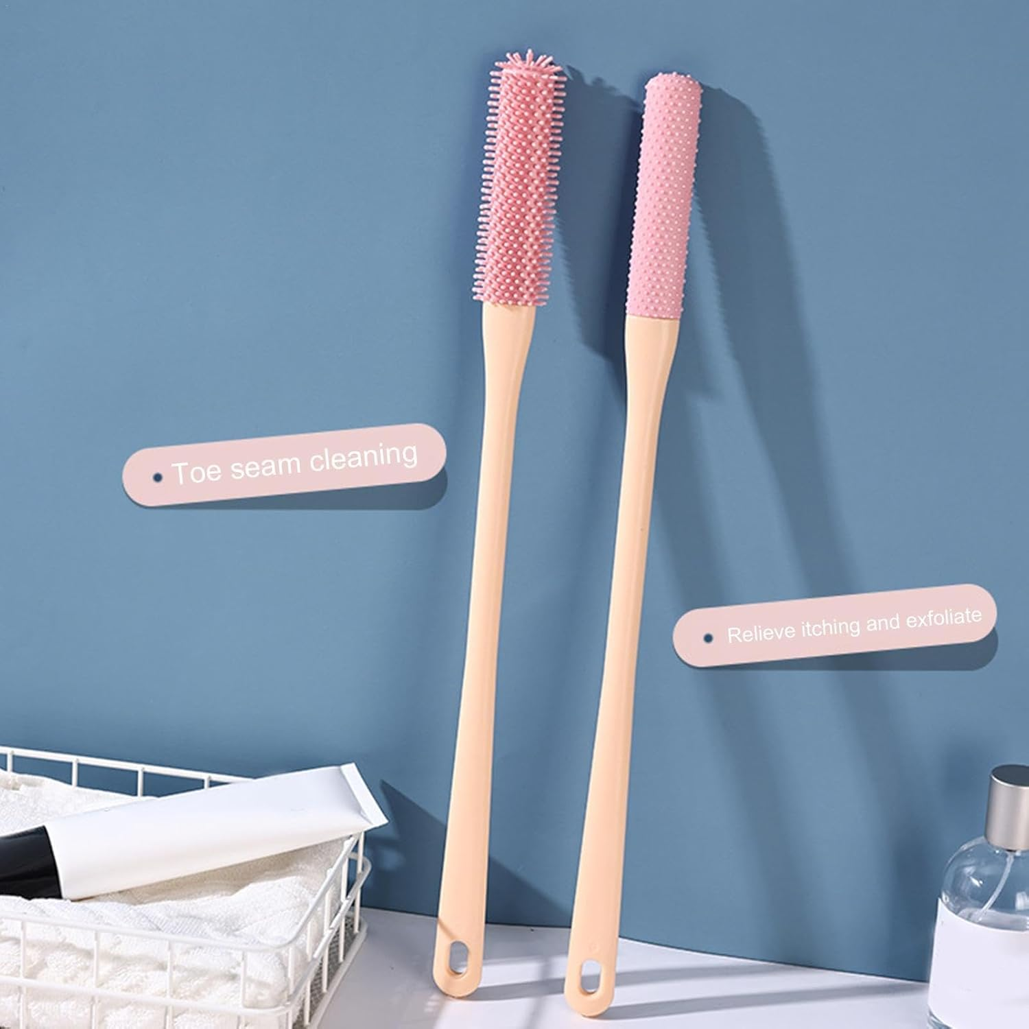 CARRORABI Toe Scrubber - 2-Piece Foot Scrubber for Toe Cleaning | Toe Lotion Applicator, Foot Towel Brush, Shower Foot Brush for Seniors, Elderly, Disabled Adults(Pink) - Pink image number 2