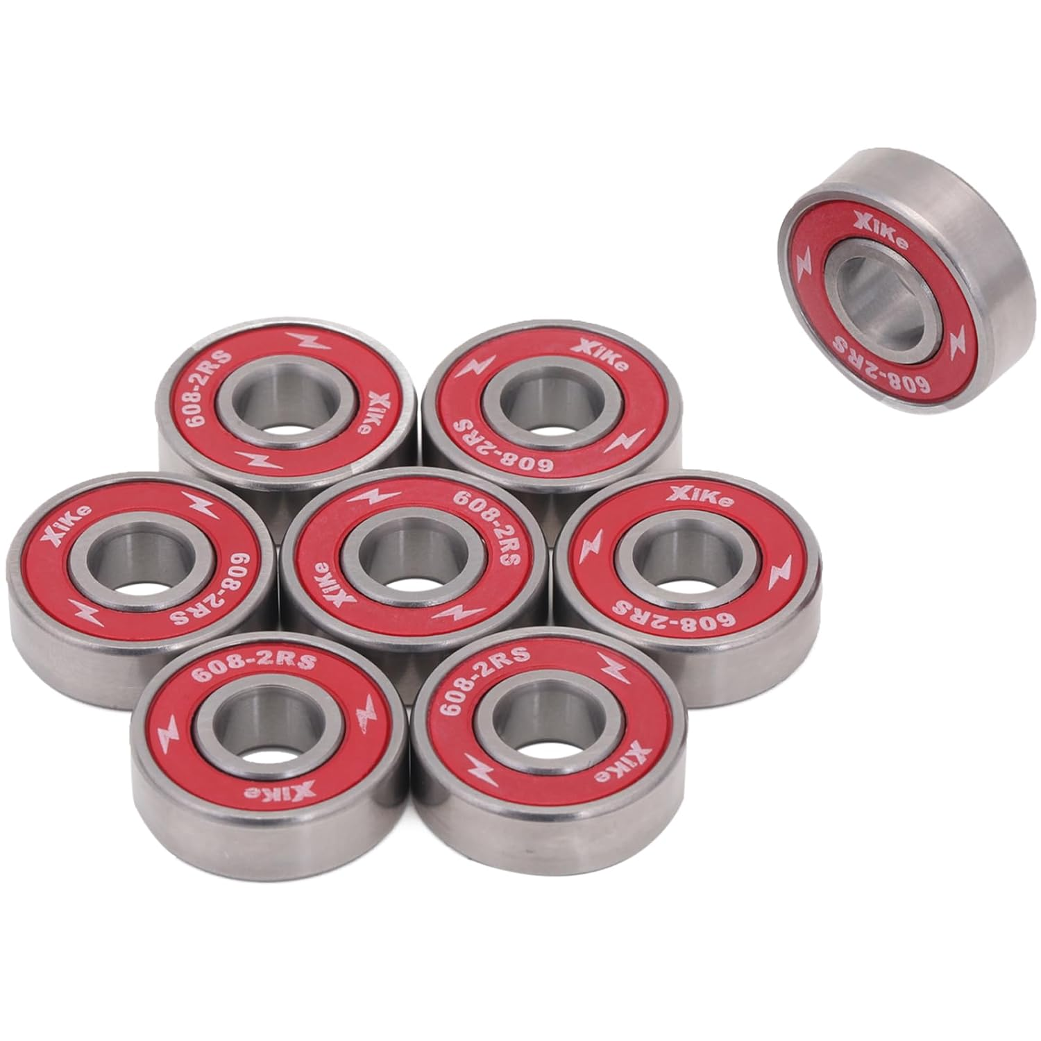 Xike 8 Pcs 608-2RS Skateboard Bearings 8X22X7Mm High Speed Smooth and Durable, Replace for Inline Skates Longboards Rollerblades Etc. (Red)