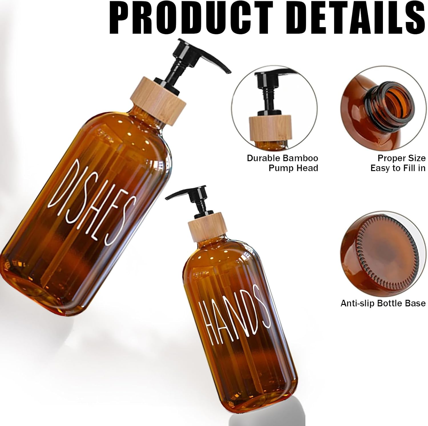 Glass Soap Dispenser Set with Tray,Includes Hand Soap and Dish Soap Dispenser Featuring Pump Durable Leakproof Design Smooth Rounded Nozzle Ideal for Kitchen Sink Home Decor(Coffee) image number 5