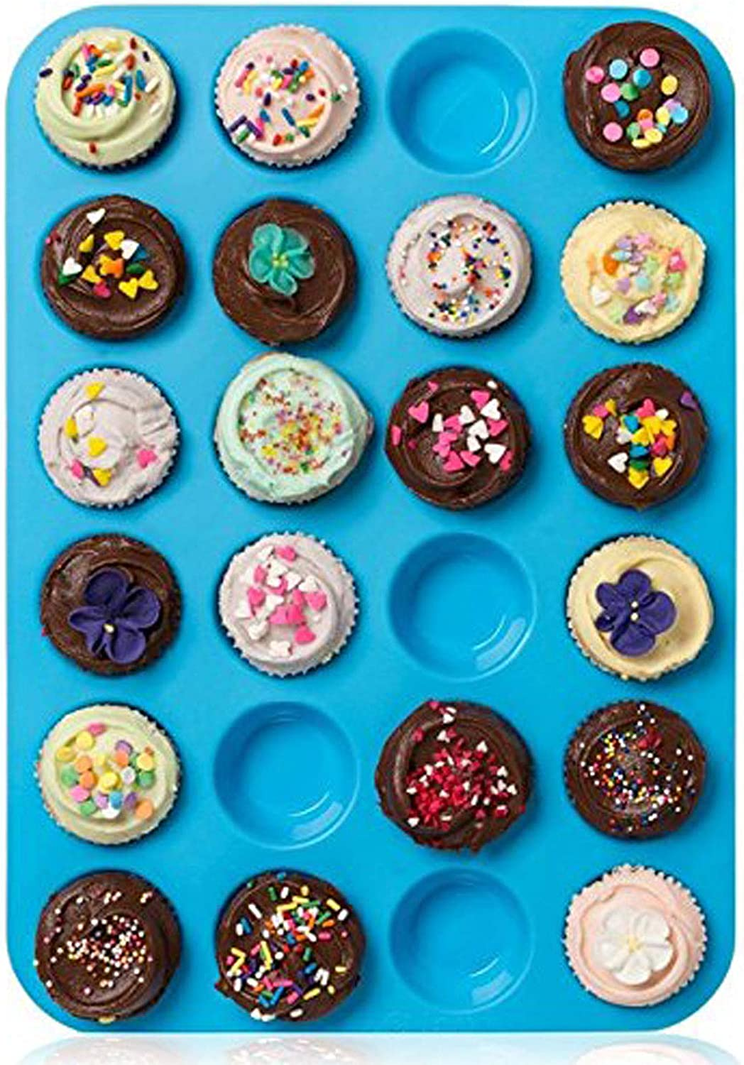 Muffin Tray Silicone Mini 24 Cups, Non Stick Muffin Pan Cupcake Bakeware Baking Mould, Dishwasher Safe (Blue) image number 6