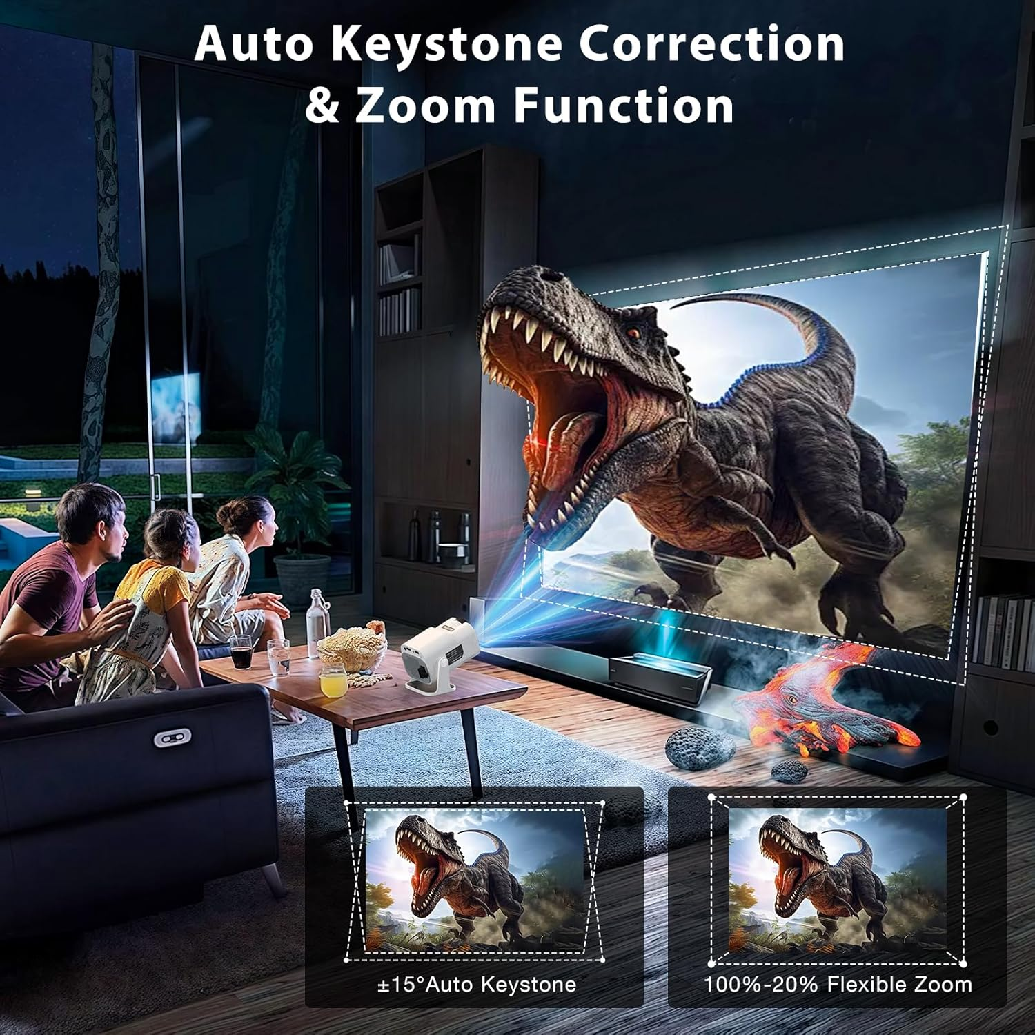 Mini Projector, Portable Projector Auto Keystone, Native 4K 1080P Smart Projector with Wifi 6, Bluetooth 5.0, Built-In Android 11.0, 10000 Lumens, Screen Adjustment, 180 Degree Rotation, White image number 5