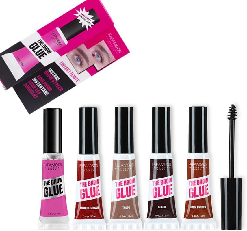 Hinourisha 5 Colors Eyebrow Mascara Professional Makeup Thick, Waterproof Eyebrow Gel, No Smudging, Tints & Thickens with 24Hr Wear Brow Gel Tint Coloring Kit - Clear+Dark Brown+Black image number 4