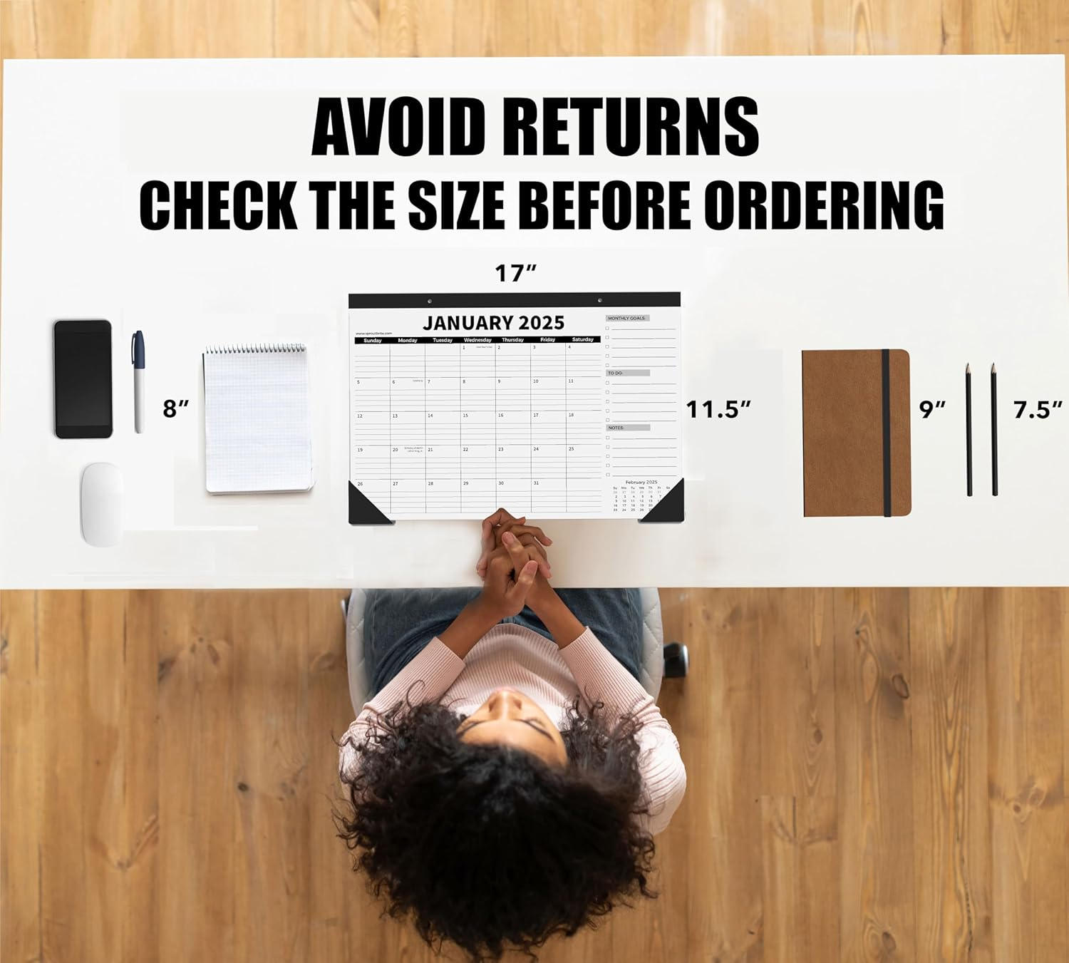 Sproutbrite 18 Month Desk Calendar 2025-2026, 17" X 11.5" Desktop Monthly Planner with To-Do List and Notes, Home, Office School Desk Calendar (1 PACK) image number 1