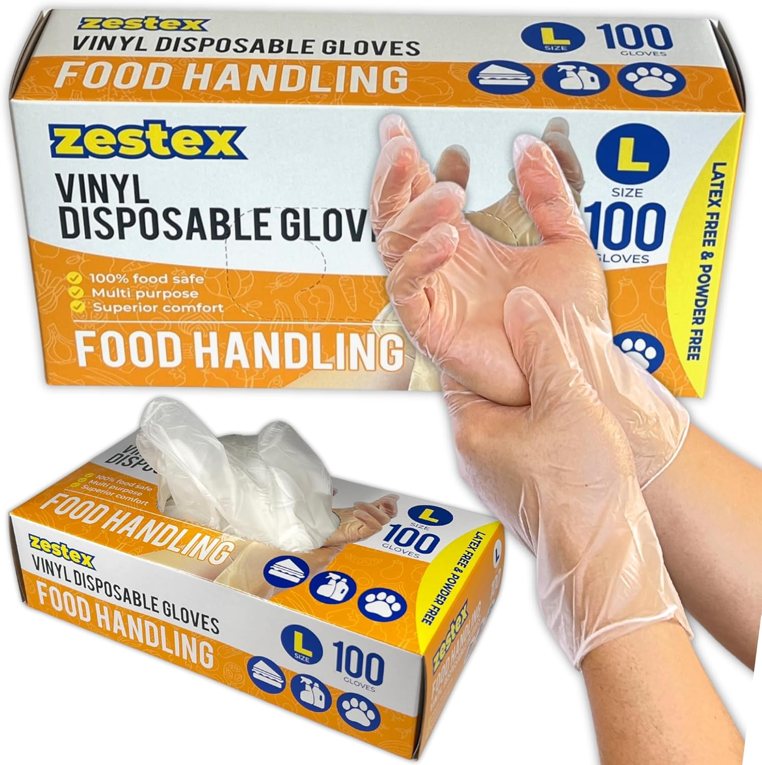 Food Handling, Latex-Free & Powder-Free, Food Safe Multi Purpose Disposable Glove, Clear, Large, Case/100 image number 1