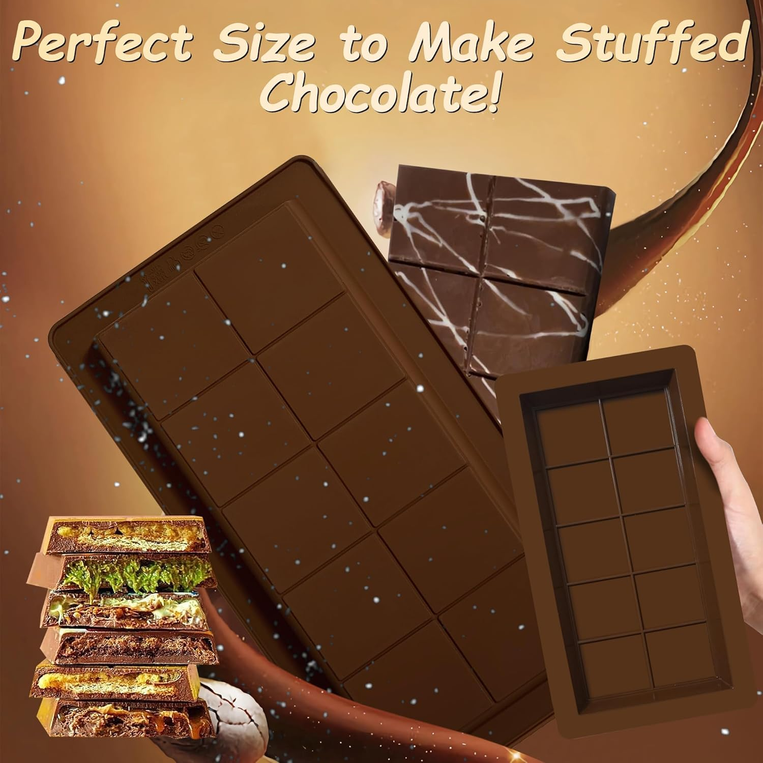 Deep Chocolate Bar Mold 1PCS, Silicone Chocolate Bar Moulds, Large and Thick, Knafeh Chocolate Bar DIY Deep Chocolate Candy Kitchen Baking Moulds image number 1