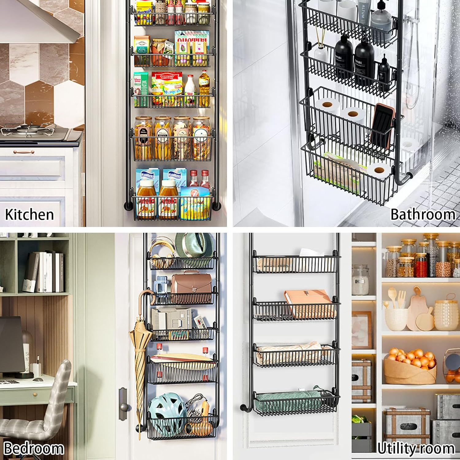 Eqiech over the Door Organizer, 4-Tier over the Door Pantry Organizer,Metal Hanging Storage Rack,Detachable Frame,Hanging Wall Mount Spice Rack,For Pantry,Cabinet,Bedroom,Bathroom - 6 Layers image number 4