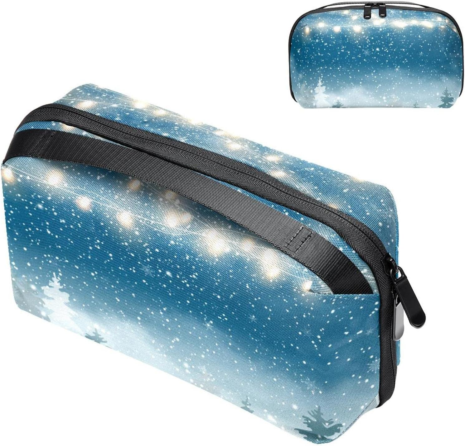 Electronic Organizer Small Travel Cable Organizer Bag for Hard Drives, Cables, USB, SD Card, Christmas Cartoon Winter Night Woods image number 3