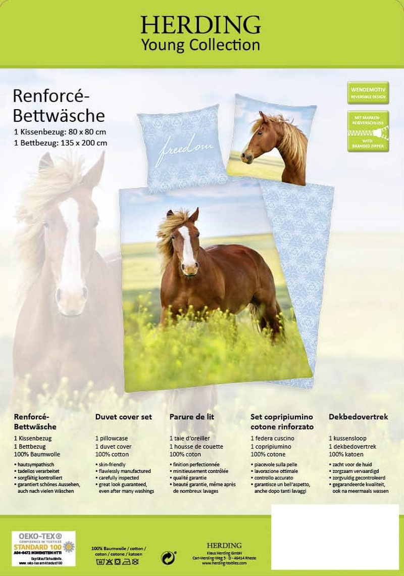 Herding Young Collection Bedding Set, Reversible Motif Horses, Duvet Cover 135 X 200 Cm, Pillow Case 80 X 80 Cm, Cotton/Renforc&eacute; image number 5