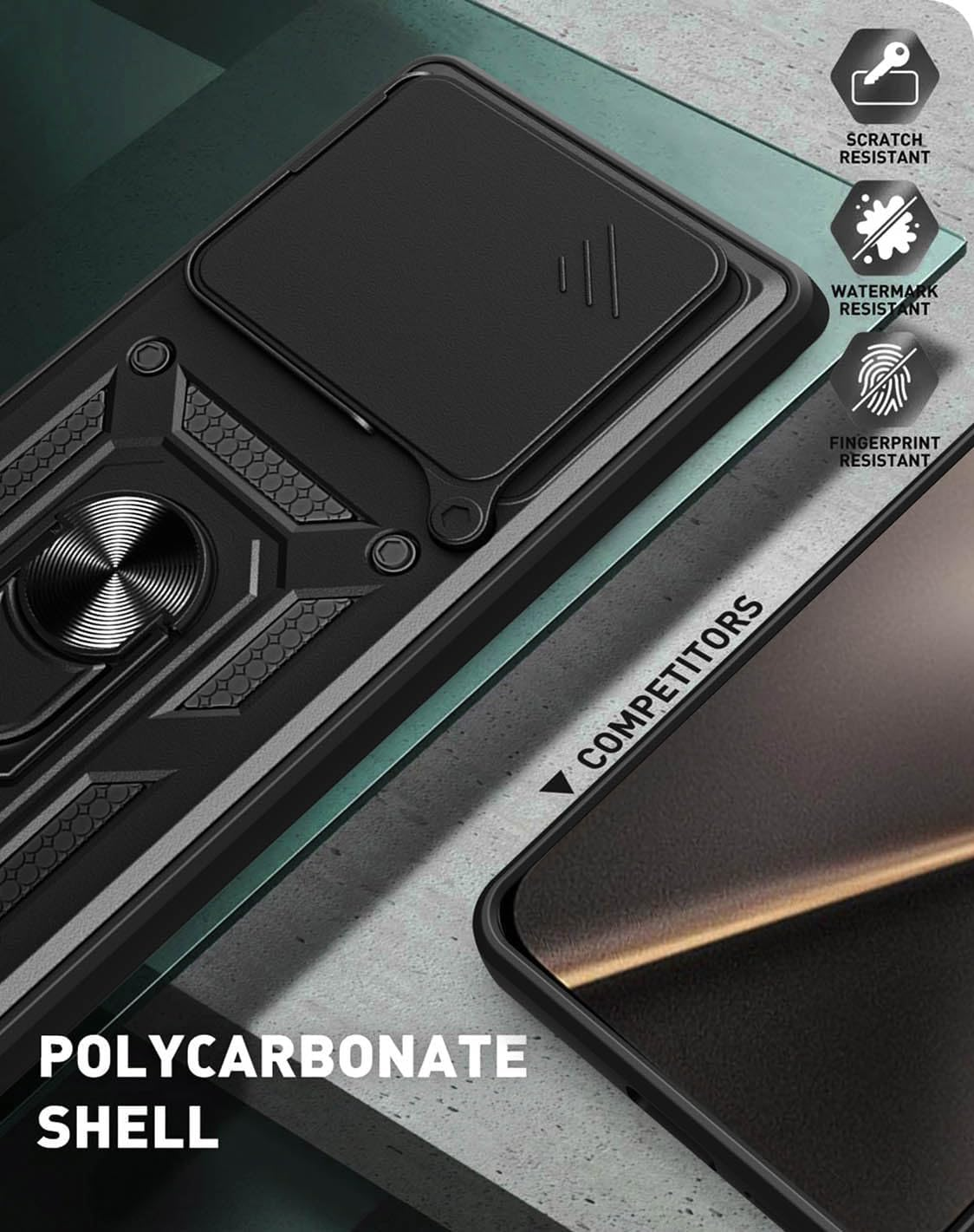 Case for Xiaomi 15T 5G, Slim Shockproof Armour Mobile Phone Case with Sliding Camera Cover and Magnetic Ring Stand, PC + TPU Durable Protective Case, Blue - Blue image number 3